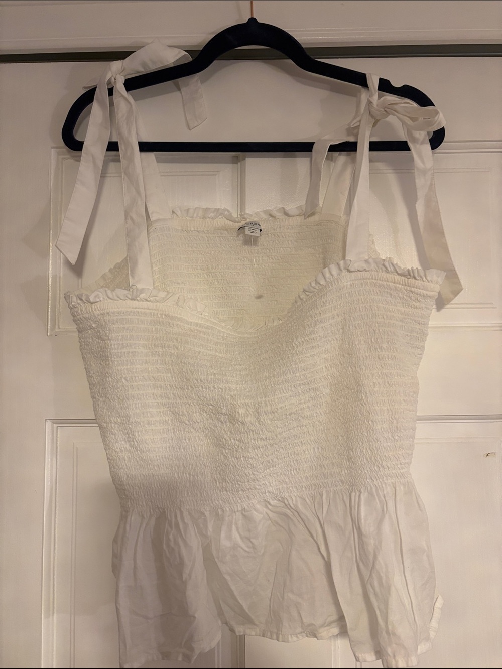 J. Crew White Smocked Tie-Strap Tank Top